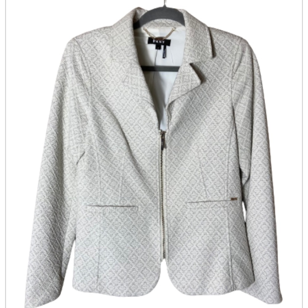 DKNY Silver Accented White Blazer Size 8